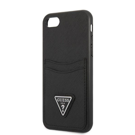 Etui Guess GUHCI8PSATPK na iPhone 7 / 8 / SE 2020 / SE 2022 hardcase - czarne Saffiano Triangle Logo Cardslot