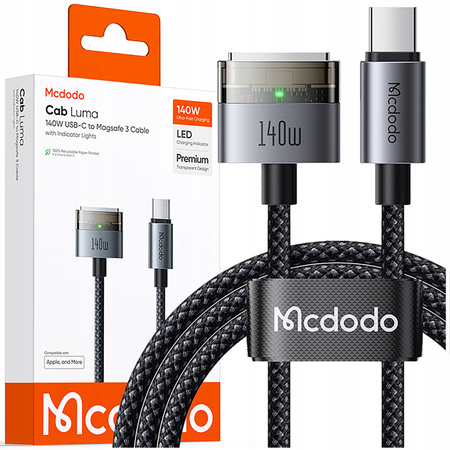 MCDODO KABEL DO ZASILACZA ŁADOWANIA MACBOOK AIR PRO USB-C MAGSAFE 3 140W 2M