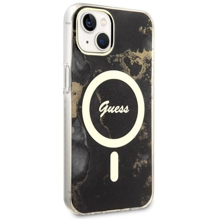 Etui Guess GUHMP14SHTMRSK na iPhone 14 - czarne Golden Marble MagSafe
