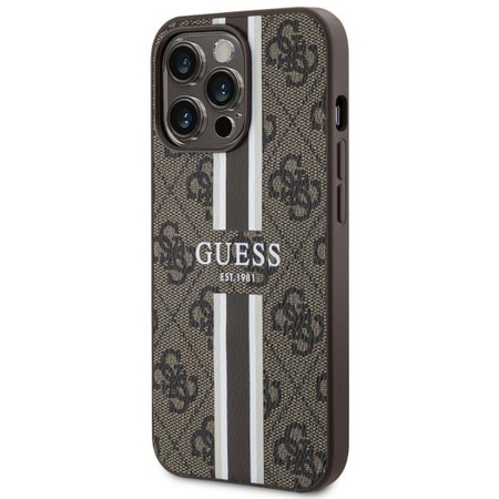 Etui Guess GUHMP13LP4RPSW na iPhone 13 Pro / 13 - brązowe 4G Printed Stripes MagSafe