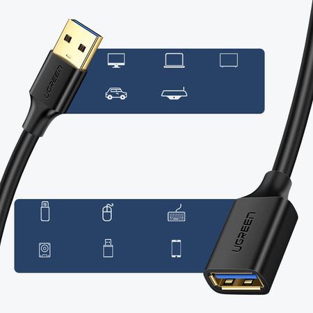 Ugreen kabel przewód przedłużacz przejściówka USB 3.0 (żeński) - USB 3.0 (męski) 2 m czarny (US129 10373)