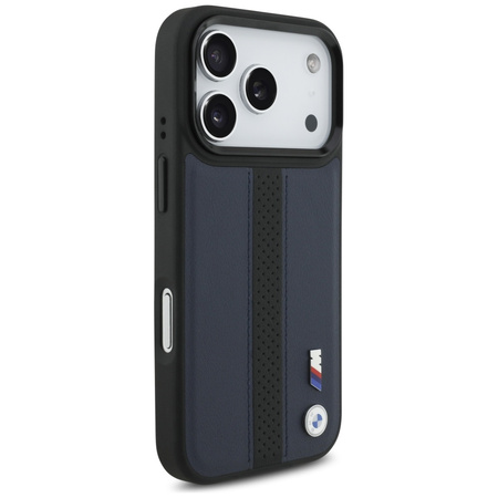 Etui BMW M Perforated Stripe Logo        MagSafe do iPhone 17 Pro granatowy