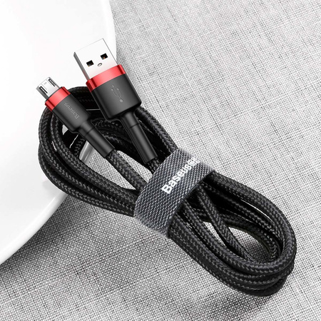 Baseus Cafule Cable wytrzymały nylonowy kabel przewód USB / micro USB 1.5A 2M czarno-czerwony (CAMKLF-C91)