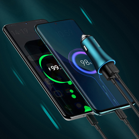 Baseus Golden Contactor Max szybka ładowarka samochodowa USB + USB typu C 60 W Quick Charge niebieski (CGJM000103)