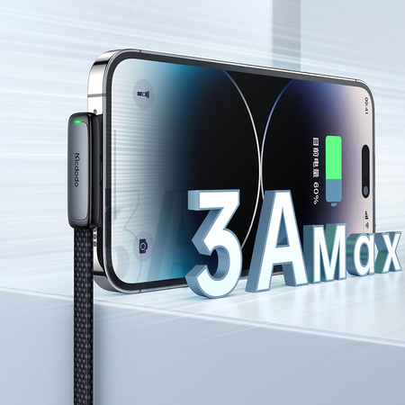 MCDODO ANGLE USB LIGHTNING FLAT CABLE 36W FOR IPHONE 12 13 14 BLACK 1M