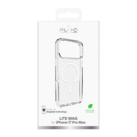 Etui Puro Lite Mag TPU+PC kompatybilne z MagSafe na iPhone 17 Pro Max - przezroczyste z białym pierścieniem