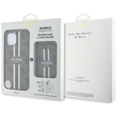 Etui Guess 4G Stripes z portfelem        Magsafe do iPhone 15 brązowy
