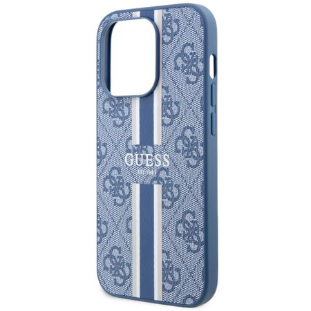 Etui Guess GUHMP14LP4RPSB na iPhone 14 Pro - niebieskie 4G Printed Stripes MagSafe