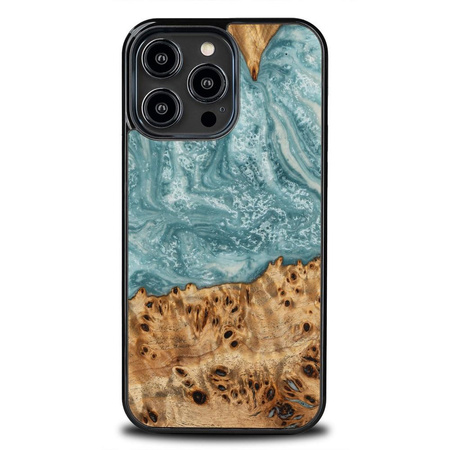 Etui z drewna i żywicy na iPhone 15 Pro Max Bewood Unique Uran - niebiesko-białe