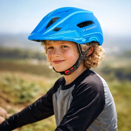 Kask rowerowy fullface dziecięcy Wozinsky z tylną lampką USB 52-56 cm - niebieski
