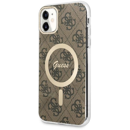 Etui Guess GUHMN61H4STW na iPhone 11 - brązowe 4G MagSafe