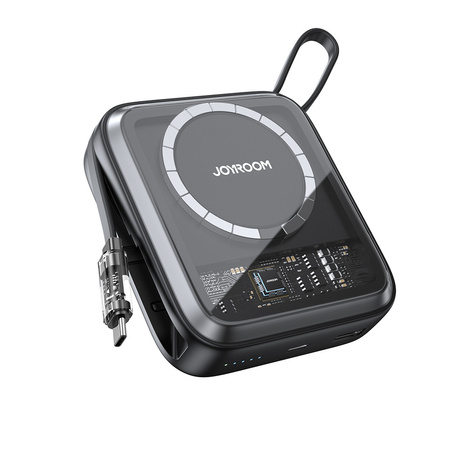 Joyroom powerbank indukcyjny 10000mAh Icy Series 22.5W z wbudowanym kablem USB C czarny (JR-L006)