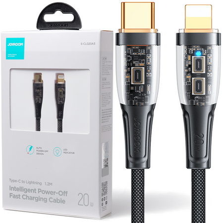 Joyroom kabel szybko ładujący z inteligentnym wyłącznikiem USB-C - Lightning 20W 1.2m czarny (S-CL020A3)