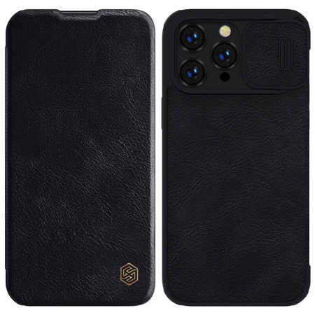 Nillkin Qin Leather Pro Case etui iPhone 14 Pro Max osłona na aparat kabura pokrowiec obudowa z klapką czarny