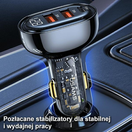USAMS ŁADOWARKA SAMOCHODOWA 2xUSB 1xUSB-C 125W DO TELEFONÓW ZŁĄCZE USB-C