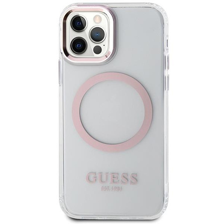 Etui Guess GUHMP12MHTRMP na iPhone 12 / iPhone 12 Pro - różowe Metal Outline Magsafe