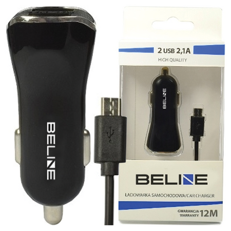 BELINE ŁADOWARKA SAMOCHODOWA 2XUSB Z MICROUSB DO TELEFONÓW SAMOCHODOWA 2,1A