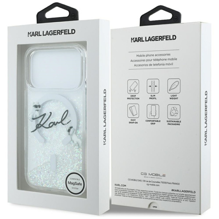 Etui Karl Lagerfeld Liquid Glitter Karl  Script Logo MagSafe do iPhone 17 Pro przezroczysty