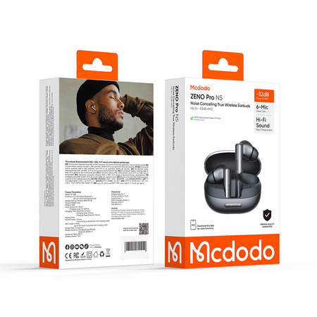 MCDODO SŁUCHAWKI BEZPRZEWODOWE DOUSZNE BLUETOOTH Z MIKROFONEM ETUI ANC ENC
