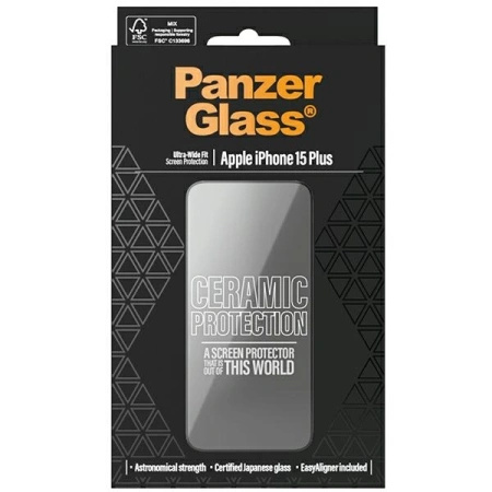 Szkło ceramiczne PanzerGlass Ceramic Protection na iPhone 15 Plus z pozycjonerem