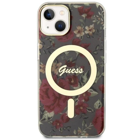 Etui Guess GUHMP14MHCFWSA na iPhone 14 Plus 6.7" zielony/khaki hardcase Flower MagSafe