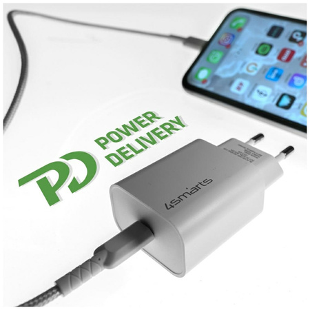 Ładowarka sieciowa 4smarts VoltPlug 20W  PD MFI USB-C z kable USB-C do Lightning biały