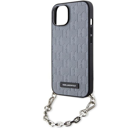 Etui Karl Lagerfeld KLHCP14SSACKLHPG na iPhone 14 - srebrne Saffiano Monogram Chain