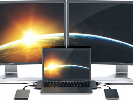Hub do laptopa Co2, Adapter 7w1 do Apple, do MacBook Pro , do Air Retina, USB-C, HDMI, Karta pamięci SD, Micro SD, 1 x HD, srebrny