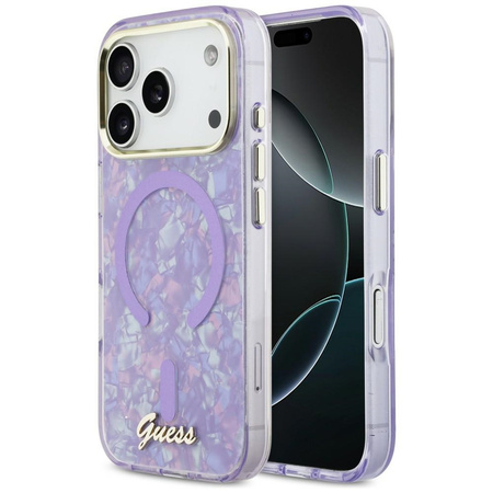 Etui Guess IML Shell Script Metal MagSafe do iPhone 17 Pro Max fioletowy