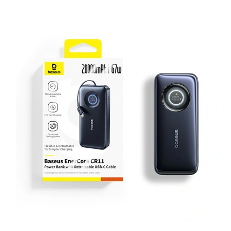 Powerbank Baseus EnerCore CR11 20000mAh 67W ze zwijanym kablem USB-C - czarny