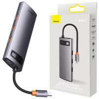 HUB 8w1 Baseus StarJoy USB-C do USB-C PD / 3x USB-A / HDMI / RJ-45 / SD TF - szary