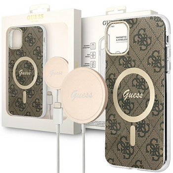 Zestaw Guess GUBPN61H4EACSW Case+Charger iPhone 11 6,1" brązowy/brown hard case 4G Print MagSafe