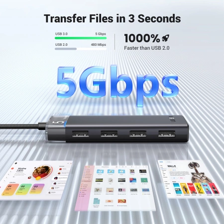 UGREEN HUB CM653 Z 4 PORTAMI USB-A I KABLEM ZASILAJĄCYM DO URZĄDZEŃ Z USB-A