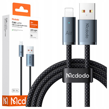MCDODO KABEL USB-A LIGHTNING SZYBKIE ŁADOWANIE DO TELEFONU LED CZARNY 2M