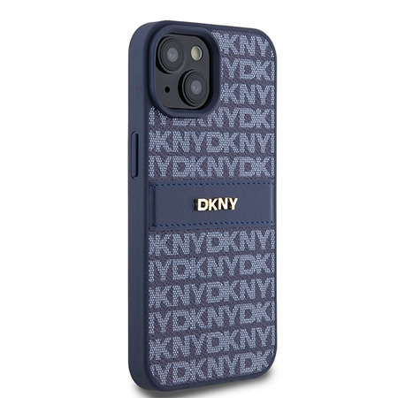 DKNY ETUI HARDCASE DO IPHONE 15 14 13 Z LOGO METALOWYM LEATHER MONO STRIPE