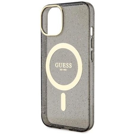 Etui Guess GUHMP14MHCMCGK na iPhone 14 Plus 6.7" - czarne Glitter Gold MagSafe