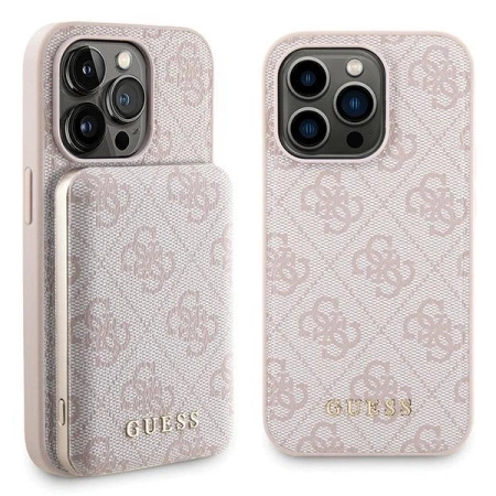 Zestaw Guess GUBPM5P15X4GEMGP iPhone15 Pro Max 6.7 hardcase + Powerbank 5000mAh MagSafe różowy/pink 4G Metal Logo