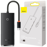 Baseus Lite Series przejściówka HUB USB Typ C - 4x USB 3.0 25cm czarny (WKQX030301)