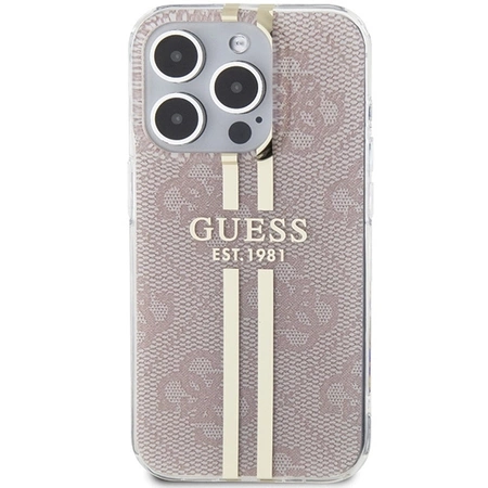 Etui Guess IML 4G Gold Stripe na iPhone 15 Pro - różowe