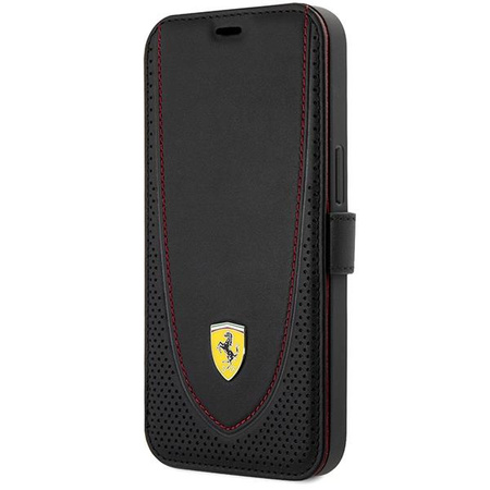 Etui Ferrari FEFLBKP13LRGOK na iPhone 13 Pro - czarne book Leather Curved Line