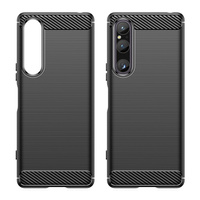 Carbon Case etui do Sony Xperia 1 V elastyczny silikonowy karbonowy pokrowiec czarne