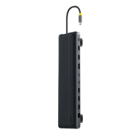 Stacja dokująca Baseus EliteJoy EH3 hub 12w1 USB-C - 2xHDMI 4K@60Hz DisplayPort 4K@60Hz 2xUSB-C 10Gb/s 2xUSB-A 5Gb/s USB-A 480Mb/s SD/microSD 3.0 RJ45 1Gigabit USB-C PowerDelivery - szara