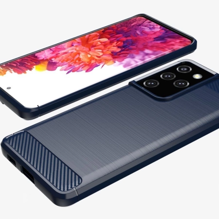 Carbon Case elastyczne etui pokrowiec Samsung Galaxy S21 Ultra 5G niebieski