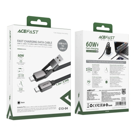 ACEFAST KABEL USB-C 1.2M 3A DO SZYBKIEGO ŁADOWANIA TELEFONÓW XIAOMI SAMSUNG