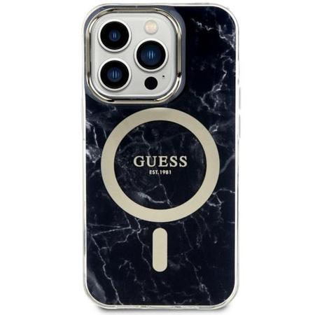Etui Guess GUHMP14LPCUMAK na iPhone 14 Pro - czarne Marble MagSafe