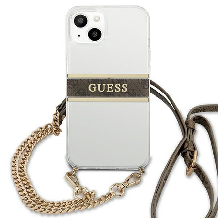 Guess GUHCP13SKC4GBGO iPhone 13 mini 5,4" Transparent hardcase 4G Brown Strap Gold Chain