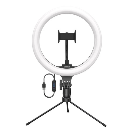 Baseus fotograficzna lampa 10'' ring flash pierścień LED do telefonu smartfona do zdjęć selfie filmów (YouTube, TikTok) + mini statyw czarny (CRZB10-A01)