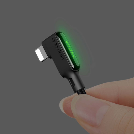 Kabel do telefonu Mcdodo  do iPhone, szybkie ładowanie kątowy 90° LED Lightning 1,2m czarny