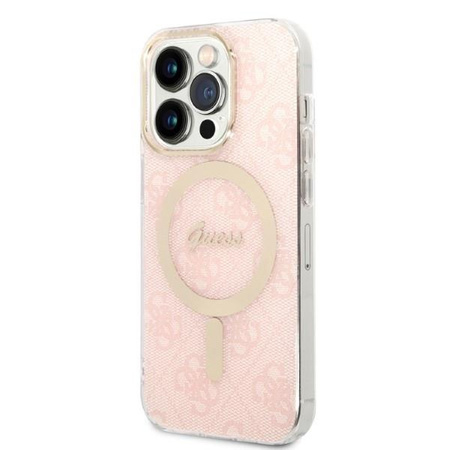 Guess zestaw ładowarka MagSafe + etui do iPhone 14 Pro 6,1" różowe 4G Print(GUBPP14LH4EACSP)