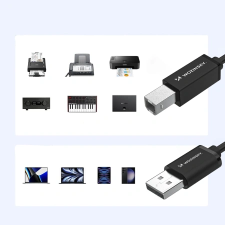 Kabel Wozinsky WKDDY3S USB-B - USB-A 480Mb/s 2m - czarny